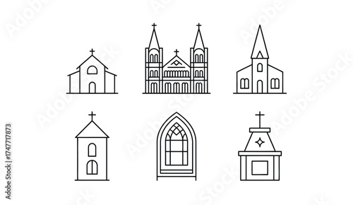 Minimalist line art church illustrations scalable vector graphics for diverse applications vector