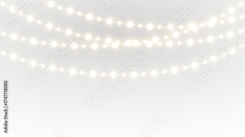 Bright glowing garland PNG with golden lamps and festive light effect, perfect for Christmas background, holiday party decoration and warm seasonal illumination banners