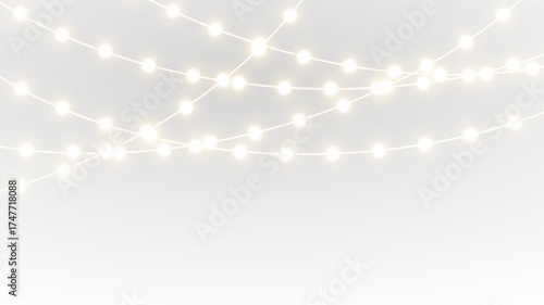 Decorative Christmas gold light garland with festive shine and transparent vector background, ideal for holiday celebration, new year design and winter glowing themes