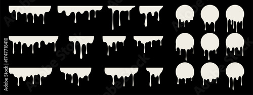Melt drips paint set. Flowing milk liquid silhouettes and dynamic paint splashes.