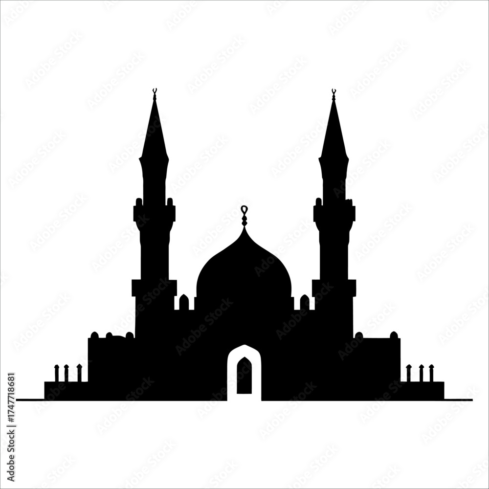 Fototapeta premium Cute minar silhouette design in black on white background with simple and charming architectural style