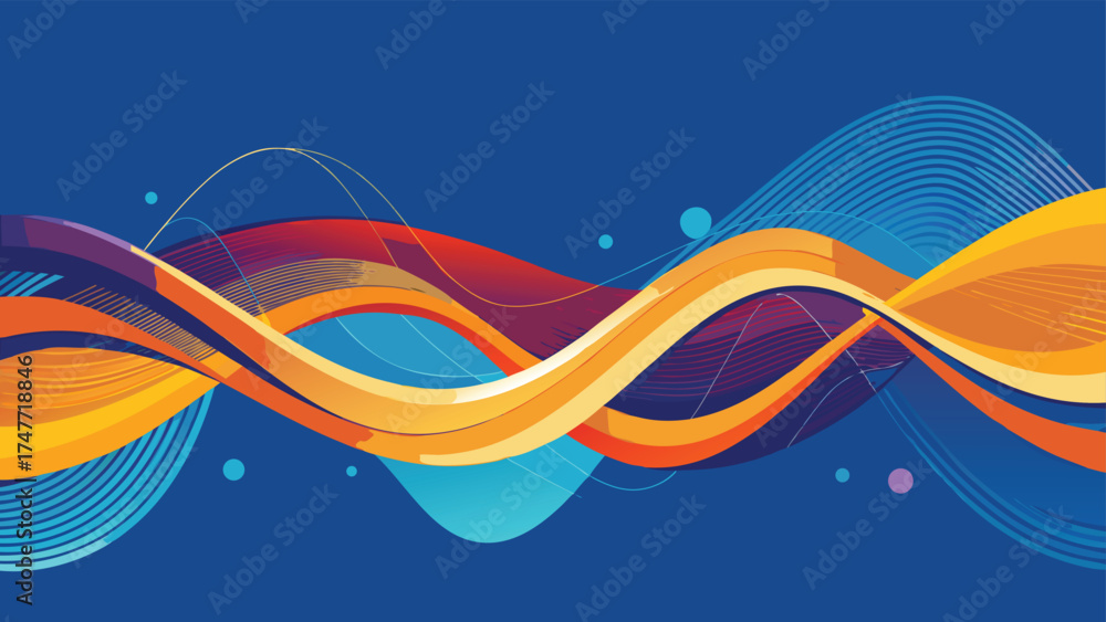 Fototapeta premium An abstract background of flowing waves adorned with various colored dots, evoking a sense of movement and vibrancy..eps