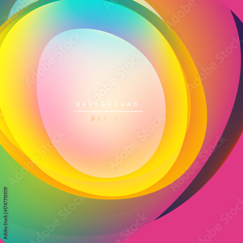 Abstract colorful layers create circular design. Vibrant gradients blend, forming smooth transitions. Modern background perfect for presentations.