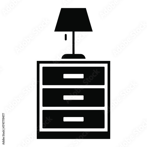 Minimalist black and white illustration of a nightstand with a table lamp vector