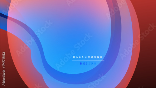 Abstract fluid shapes overlap, creating vibrant color gradients. Blue dominates center, transitioning to red edges against black backdrop. Modern design element.