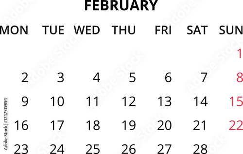 2026 Calendar template. Monthly calendar January, February, March, April, May, June, July, August, September, October, November, December 2026 Vector illustration for print, web, mobile app