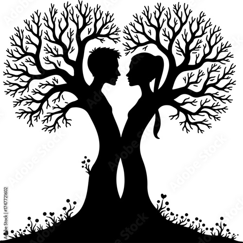 Love Tree Silhouette Black Graphics Bundle