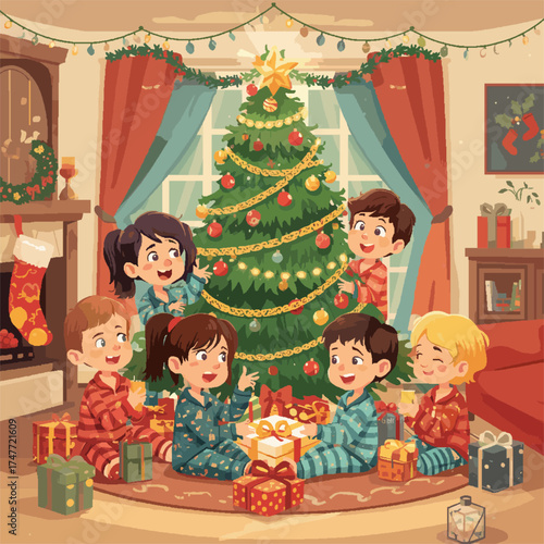 Vector anak anak yang sedang merayakan hari raya natal