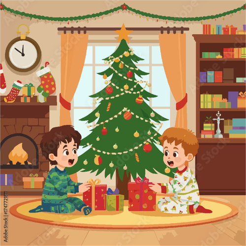 Vector anak anak yang sedang merayakan hari raya natal