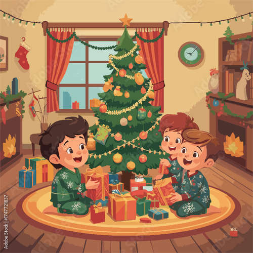 Vector anak anak yang sedang merayakan hari raya natal