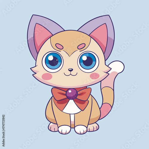 Charming Cartoon Cat with Bowtie A Delightful and Whimsical Character Illustration for Children's Content and Animated Designs