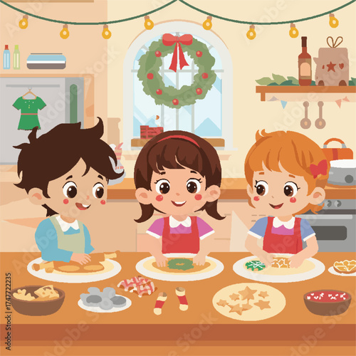 Vector anak anak yang sedang merayakan hari raya natal
