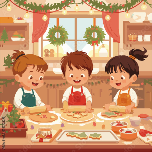 Vector anak anak yang sedang merayakan hari raya natal
