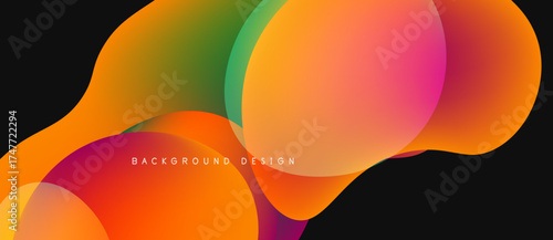 Abstract fluid shapes, vibrant colors blend. Dynamic composition, modern design element. Background features smooth gradients, eyecatching visuals.