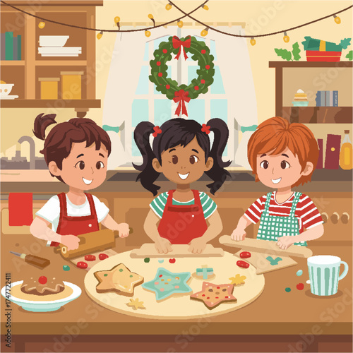 Vector anak anak yang sedang merayakan hari raya natal