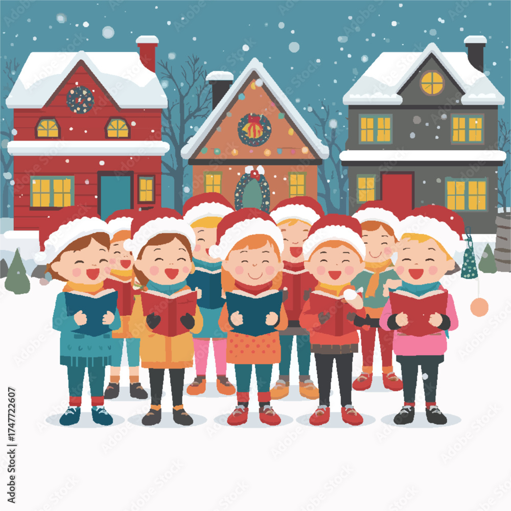 Fototapeta premium Vector anak anak yang sedang merayakan hari raya natal