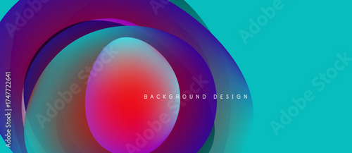 Abstract colorful layers create dynamic visual effect. Bright gradients blend, forming circular shapes, modern design element.
