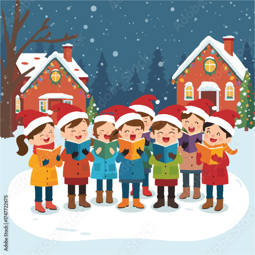 Vector anak anak yang sedang merayakan hari raya natal