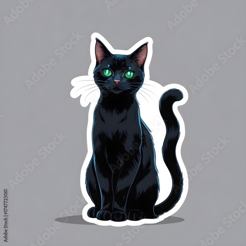 Sleek black cat with emerald and sapphire eyes, detailed in 4K vector on transparent background. Bold, gothic, and elegant — perfect for Halloween and mystical sticker designs.
