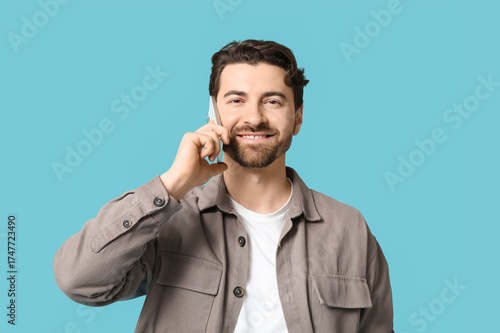 Young man talking by modern...