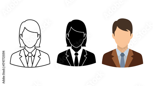 Set of business people avatars vector illustration of faceless man and woman in outline silhouette and color for user profile