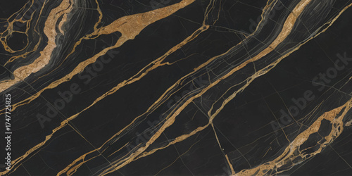 Luxurious Black Marble with Golden Veins Texture.