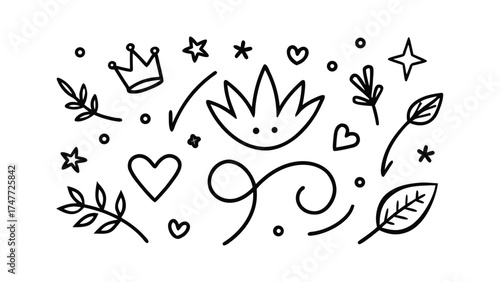 Hand Drawn Doodle Elements Collection Black Outline White Background Keywords: doodle, hand drawn, sketch, illustration, graphic, design, elements