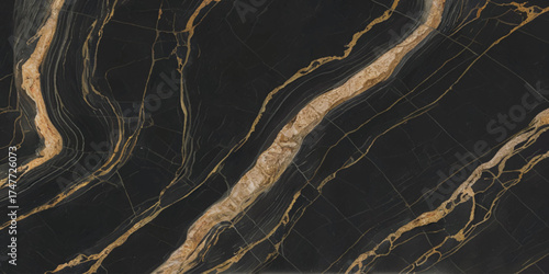 Luxurious Black Marble with Golden Veins Texture.