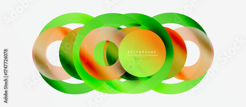 Abstract design features overlapping colorful circles. Green, orange, yellow hues create dynamic visual effect. Modern background element.