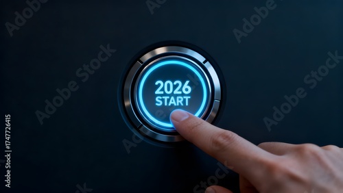 Finger pressing illuminated 2026 start button