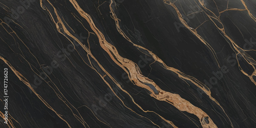 Luxurious Black Marble with Golden Veins Texture.