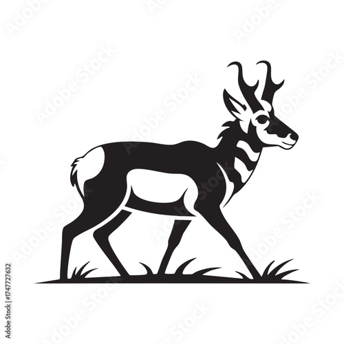 Pronghorn Antelope Silhouette Vector  Wildlife Black and White Stylized Logo