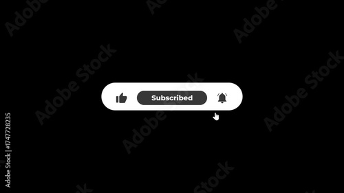 subscribe button with notification bell for social media, subscribe button click animation on transparent, loopable animation, sfx included