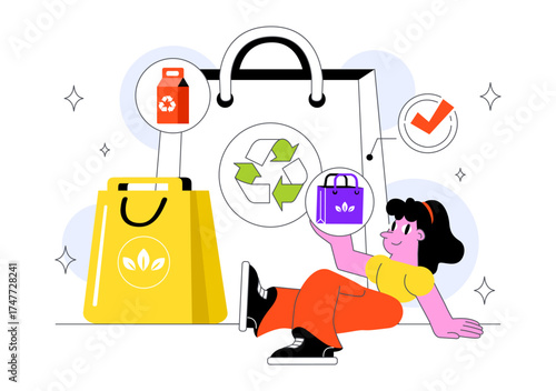 Eco Friendly Packaging Design Vector Illustration Featuring Sustainable Takeaway Paper Package with Botanical and Recyclable Biodegradable Materials