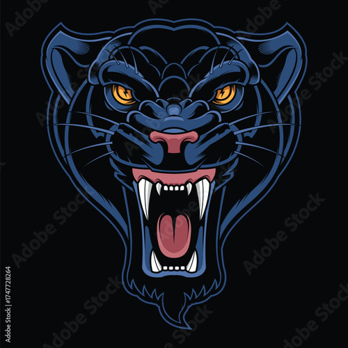 Roaring Black Panther Head Mascot Vector Illustration