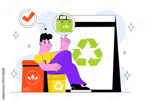 Eco Friendly Packaging Design Vector Illustration Featuring Sustainable Takeaway Paper Package with Botanical and Recyclable Biodegradable Materials