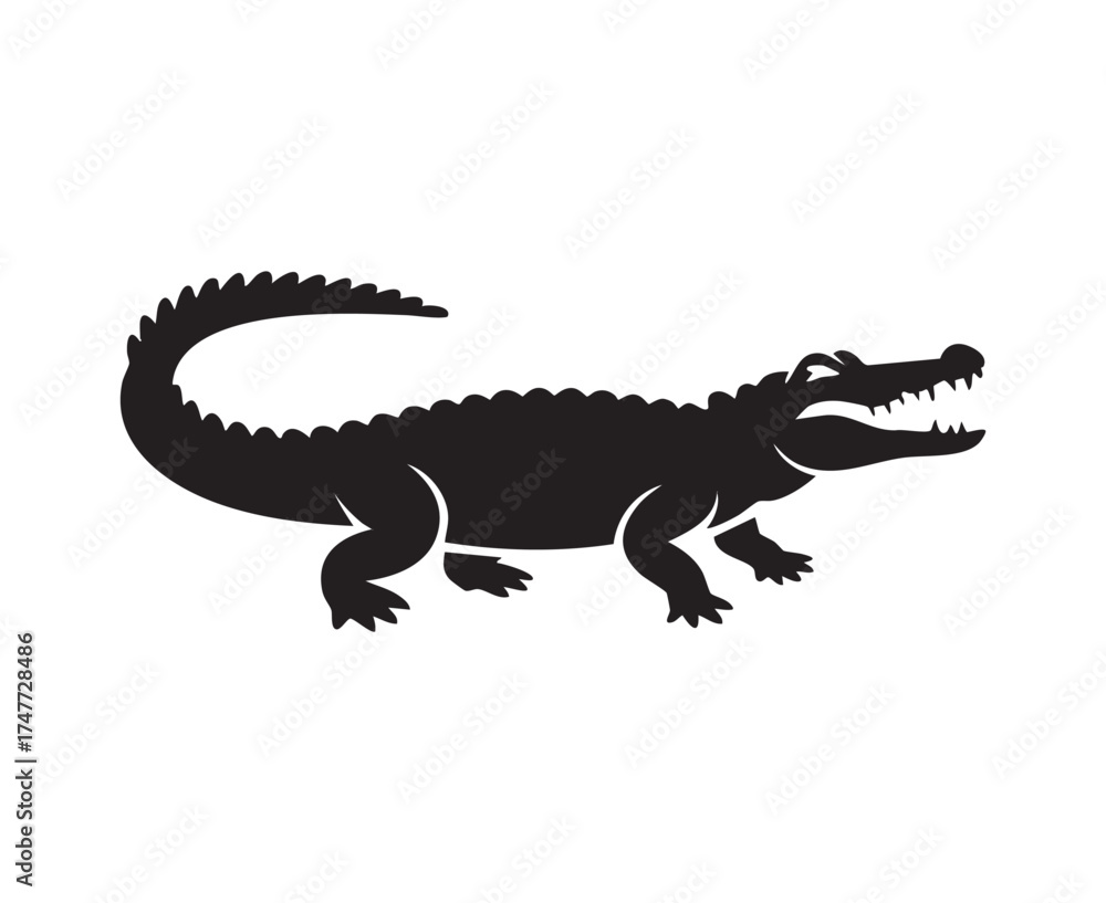 Fototapeta premium Snarling Alligator Crocodile Silhouette Vector Aggressive Open Jaw Logo