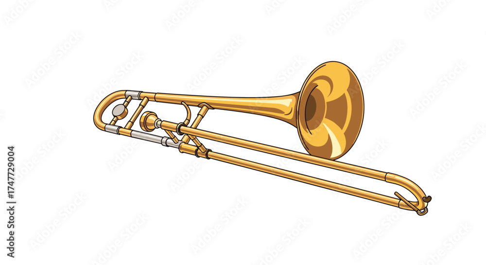 Obraz premium Brass instrument with a slide for changing pitch played in orchestras bands and jazz ensembles.