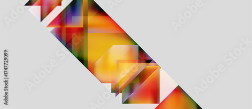 Abstract geometric composition. Vivid colors blend, creating dynamic diagonal shapes. Minimalist design, modern aesthetic. Light, shadow interplay.