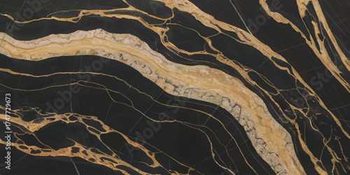 Luxurious Black Marble with Golden Veins Texture.