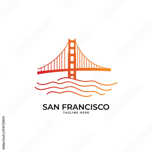 Iconic San Francisco Golden Gate Bridge logo design with vibrant sunset gradient for travel company