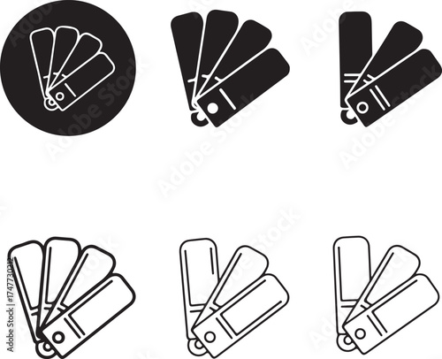 Black paint swatches design element with variations on transparent background silhouette