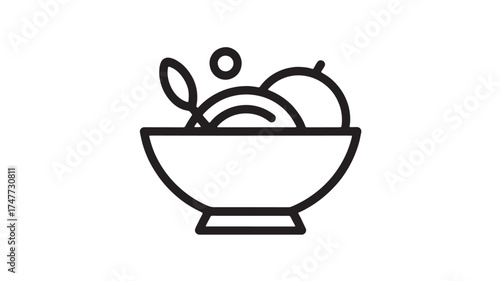 Simple line art illustration of a healthy fruit salad in a bowl.