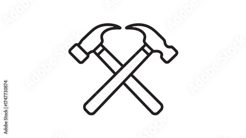 Two crossed hammers creating a symbol of tools and construction