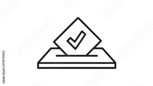 Simple outline illustration of a ballot being placed into a ballot box, symbolizing voting and democracy.