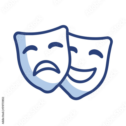 Colored vector icon of theater masks representing comedy and tragedy. A classic and symbolic design for drama, performance, and the world of theatre
