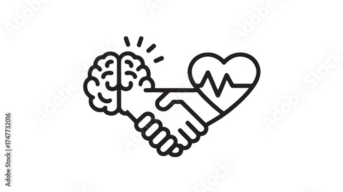 Symbolic handshake connecting mind and heart, representing mental and physical well-being.