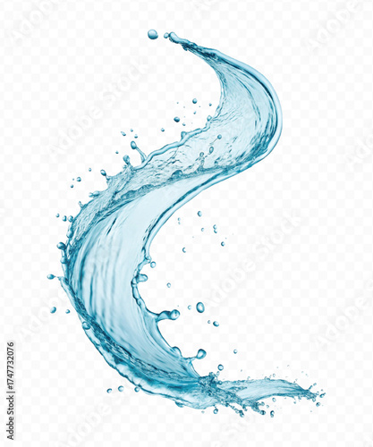 realistic 3d fresh liquid water splash in mid air cut and curve style isolated on transparent background
