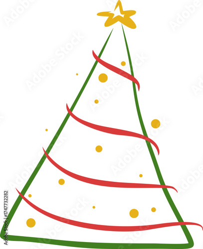 Christmas Tree Line Art with star topper