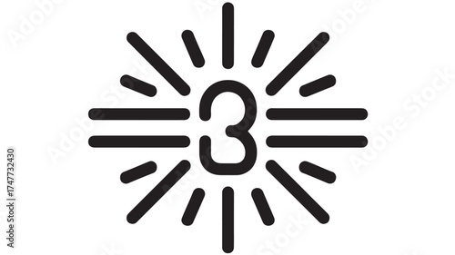 Bold numeral 3 glowing with radiating light lines, symbolizing energy and breakthrough